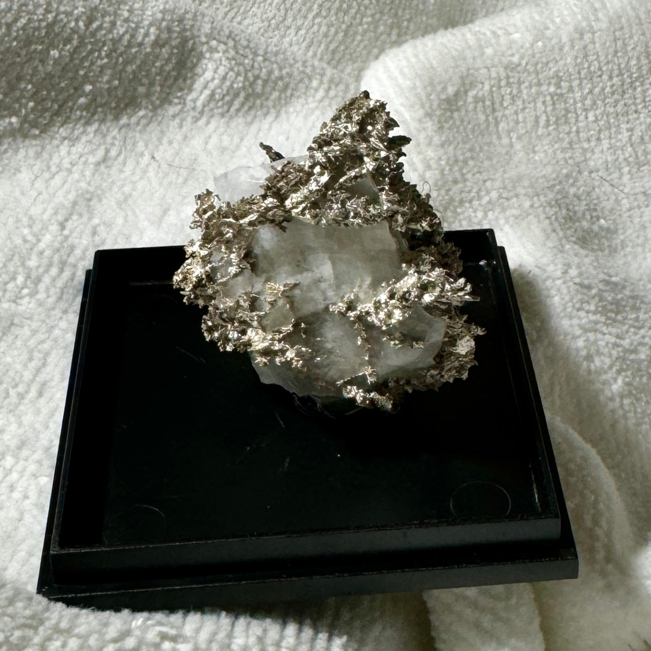 Crystal : Mounted : Native Silver on Calcite Display Specimen