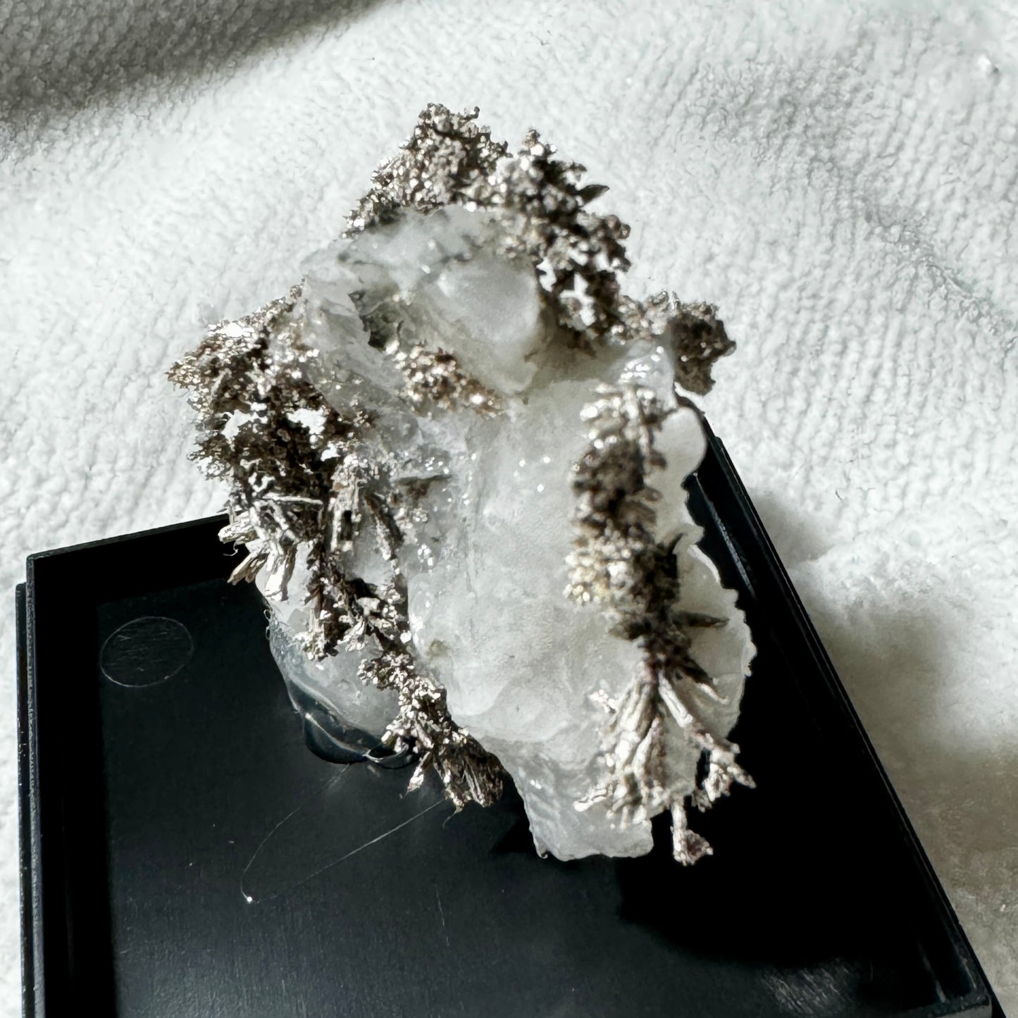 Crystal : Mounted : Native Silver on Calcite Display Specimen