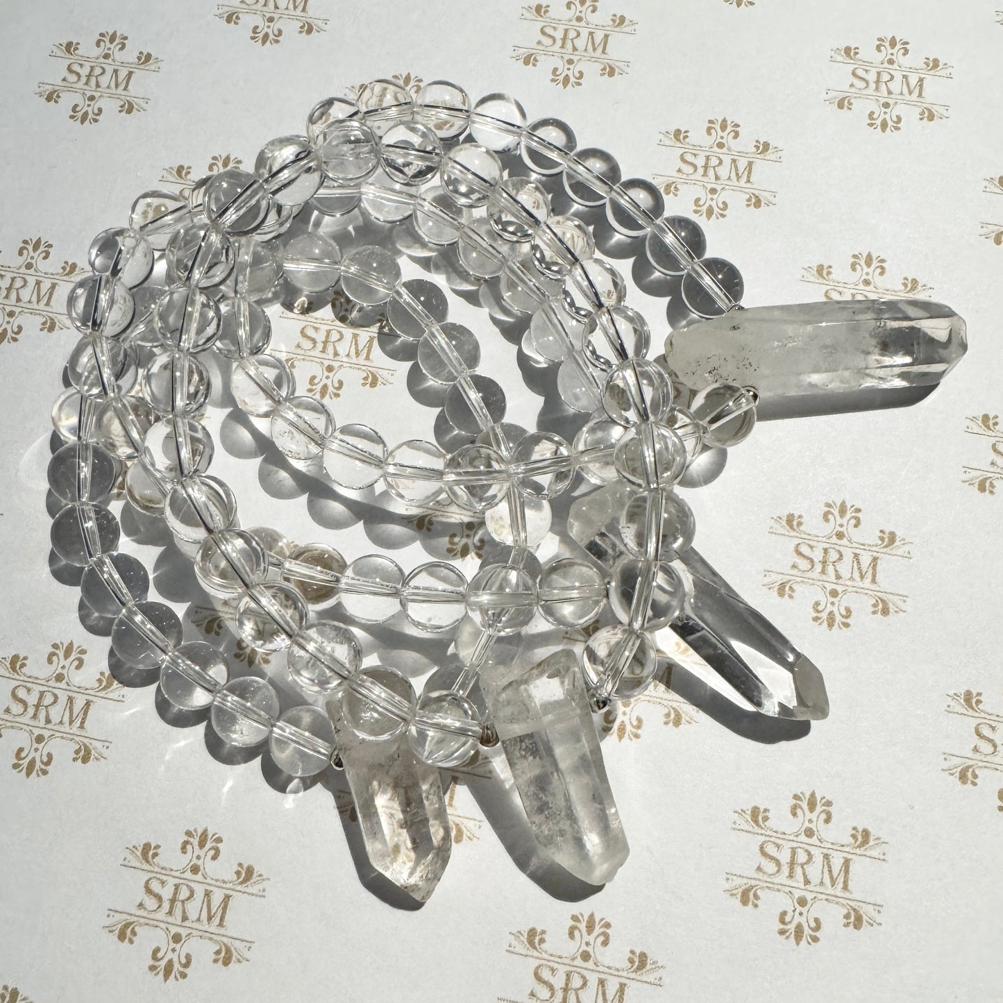 Bracelet : 8mm Clear Crystal Quartz Beads with Quartz Point, 6½", 7"