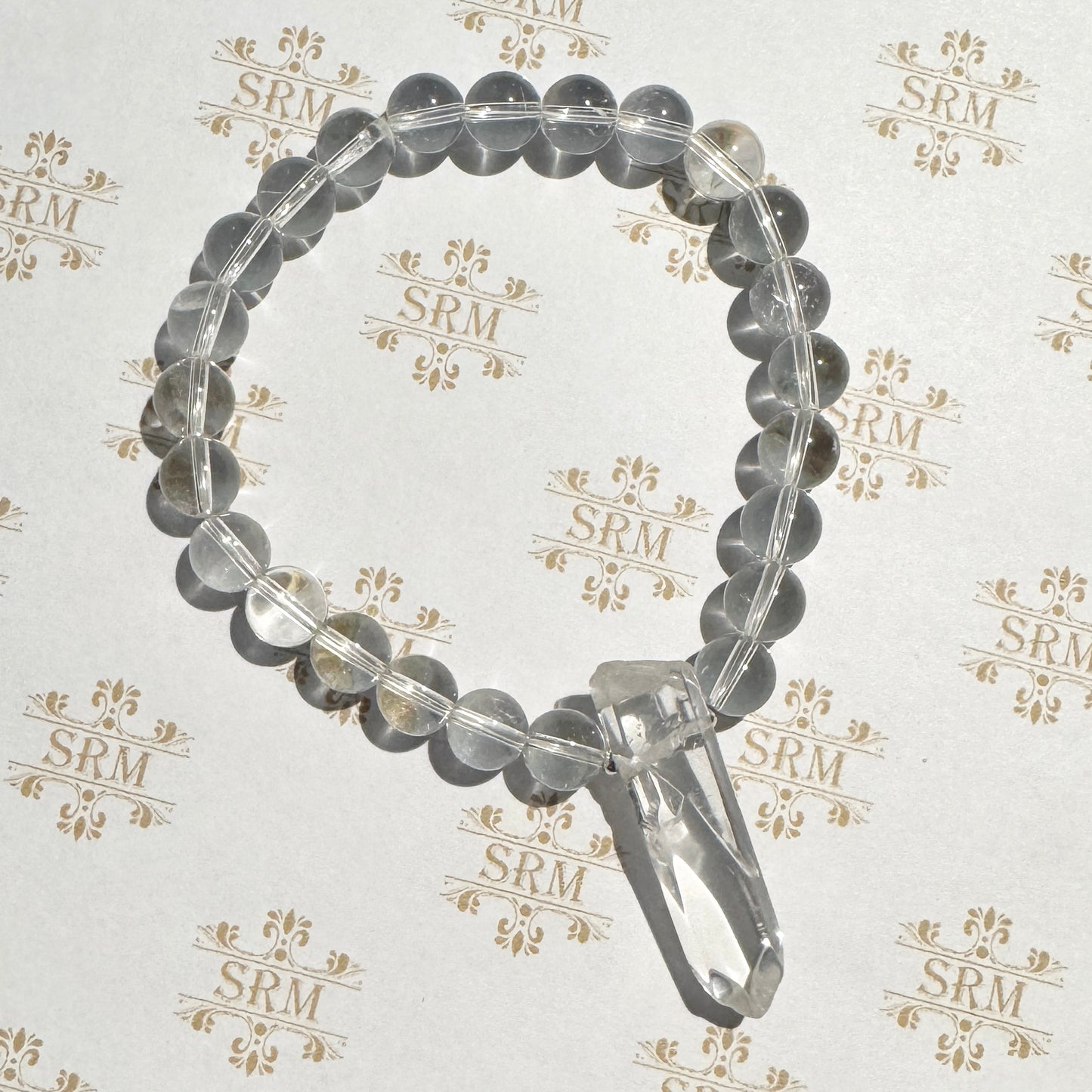 Bracelet : 8mm Clear Crystal Quartz Beads with Quartz Point, 6½", 7"