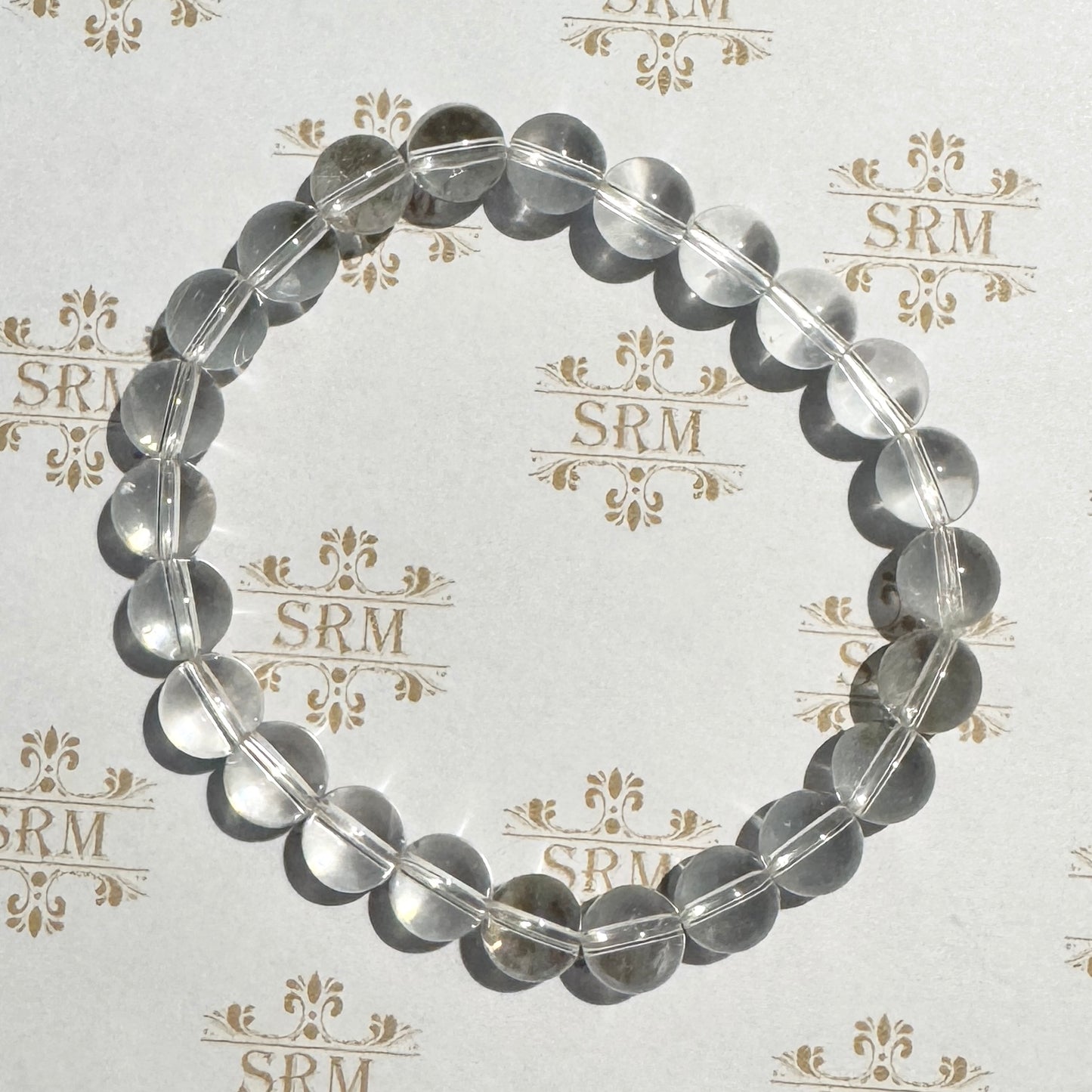 Bracelet : 8mm Clear Crystal Quartz Beads, 6¾", 7"