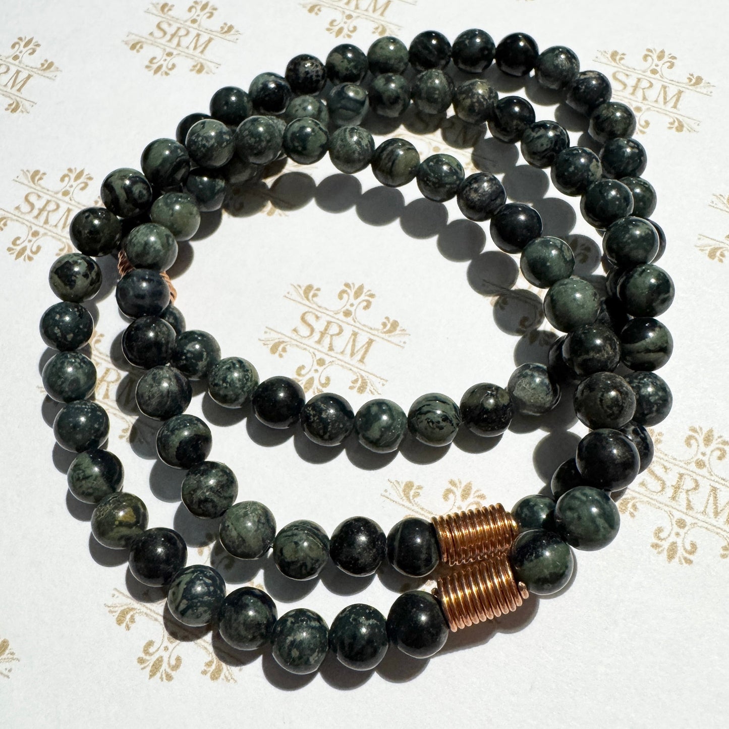 Bracelet : 6mm Kambaba Jasper with Copper Coil, 7", 7¼"