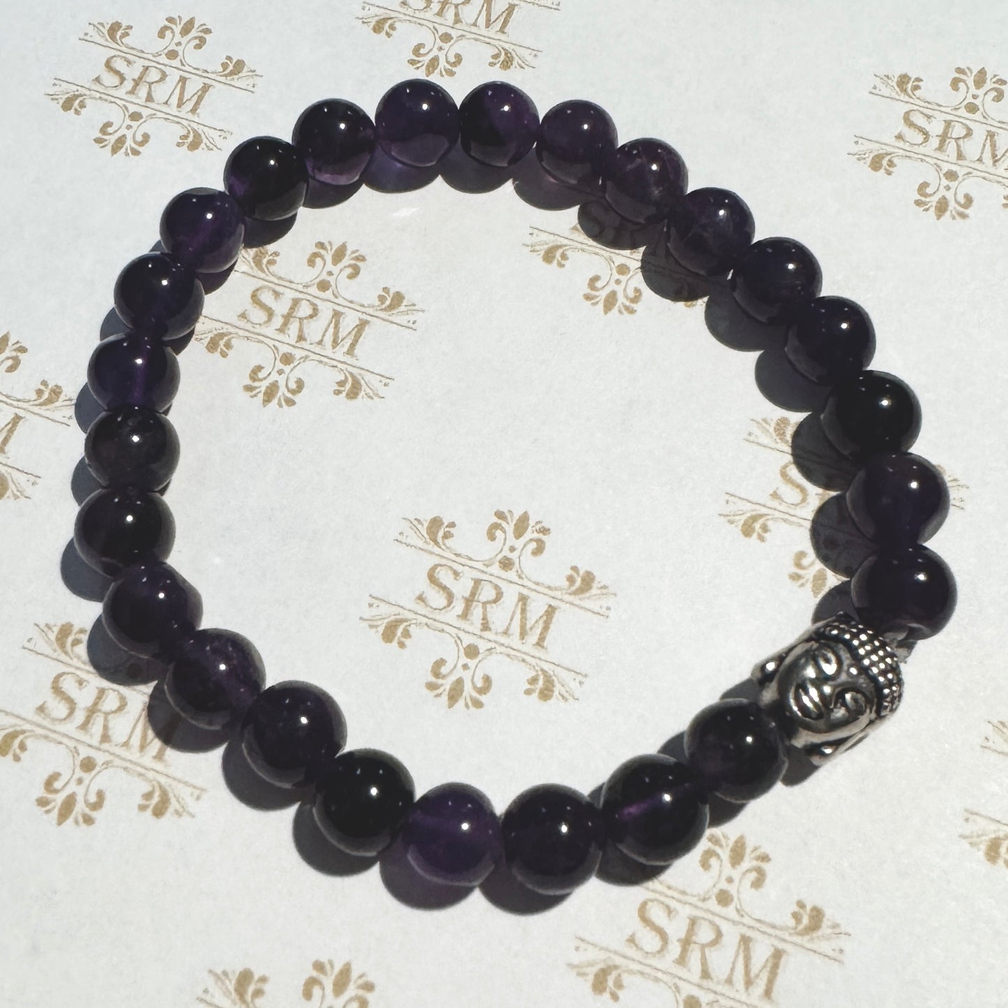 Bracelet : 7mm Amethyst with Buddha Head, 6½"