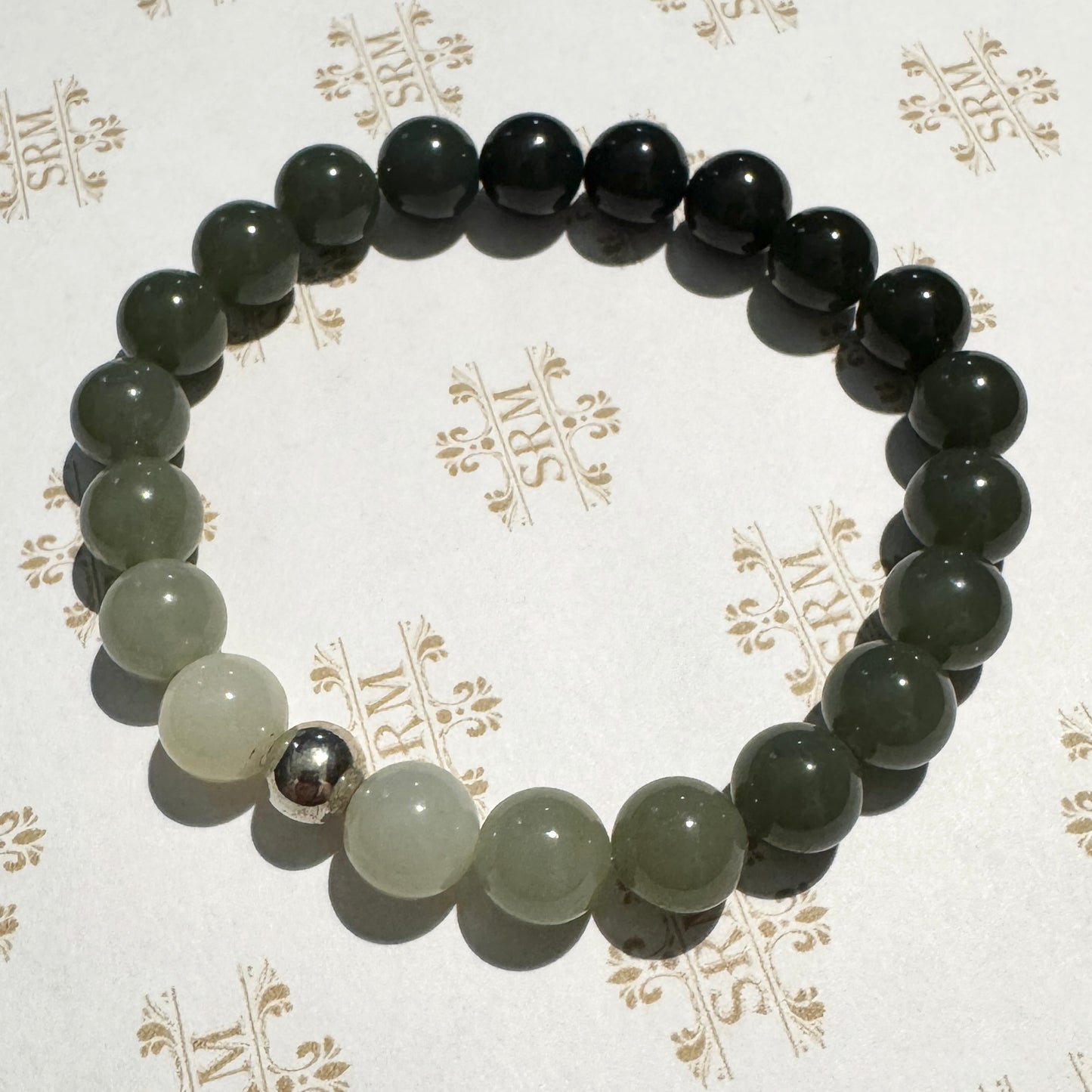 Bracelet 'Phases of the Moon', 10mm Jade, 7+"