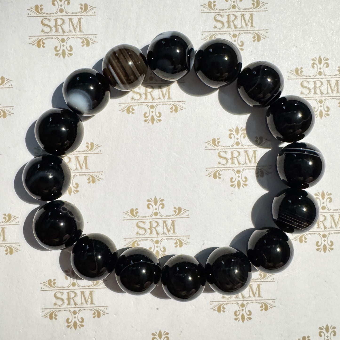 Bracelet : 12mm Black Sardonyx, 6"+