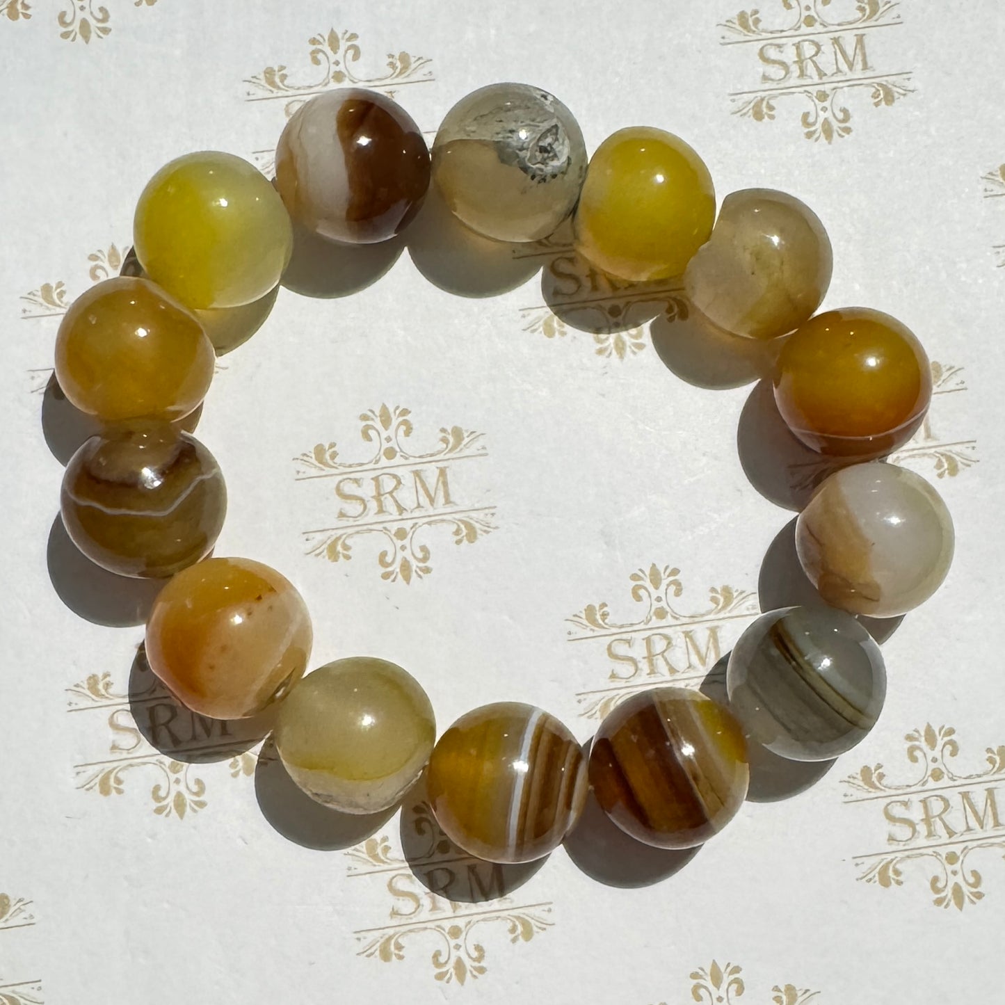 Bracelet : 14mm Yellow Botswana Agate, 6"+
