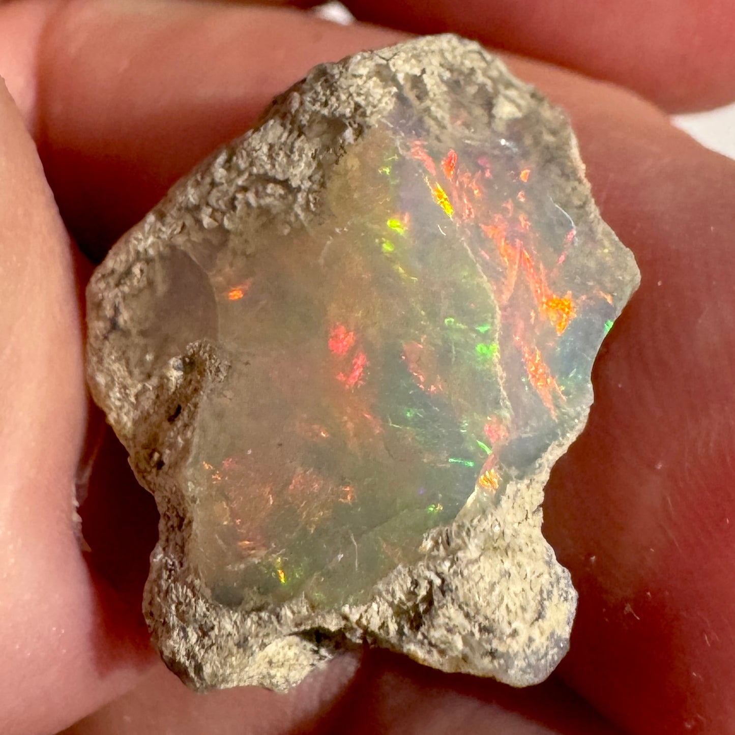 Rough : Mounted : Ethiopian Welo Opal, Nice Fire, 2.77g
