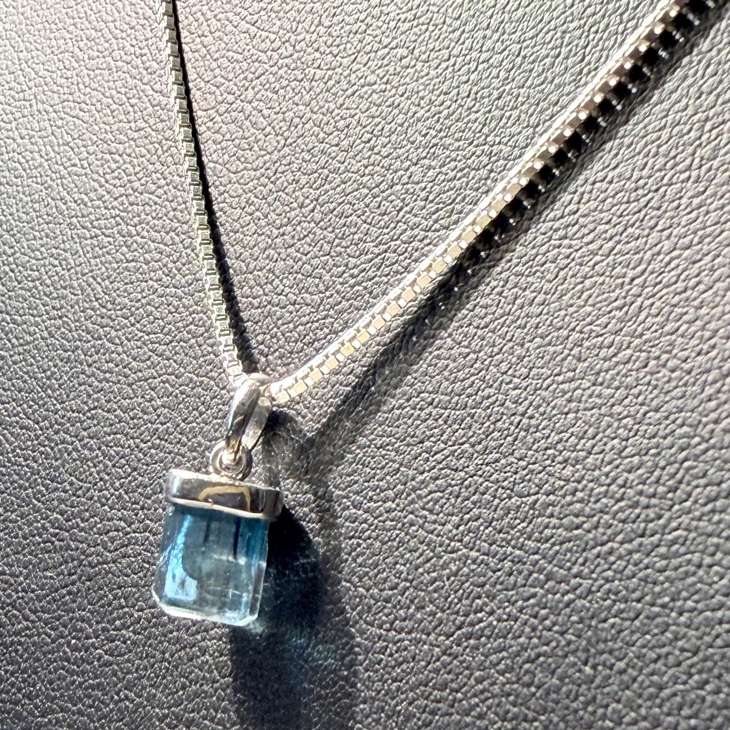 Necklace : Blue Apatite and Sterling Silver Pendant on 18" Sterling Silver Chain, Tanzania