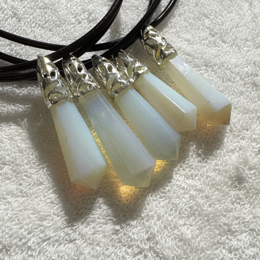 Necklace : Opalite Pendant on Brown Leather
