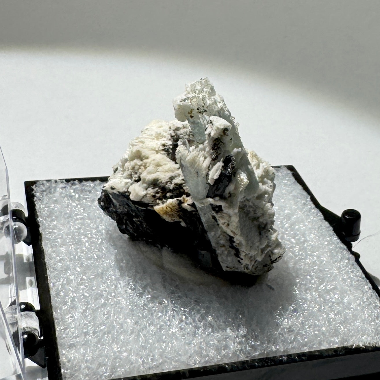 Crystal : Mounted : Natural Aquamarine, Shorl, Feldspar specimen from Namibia, 15g