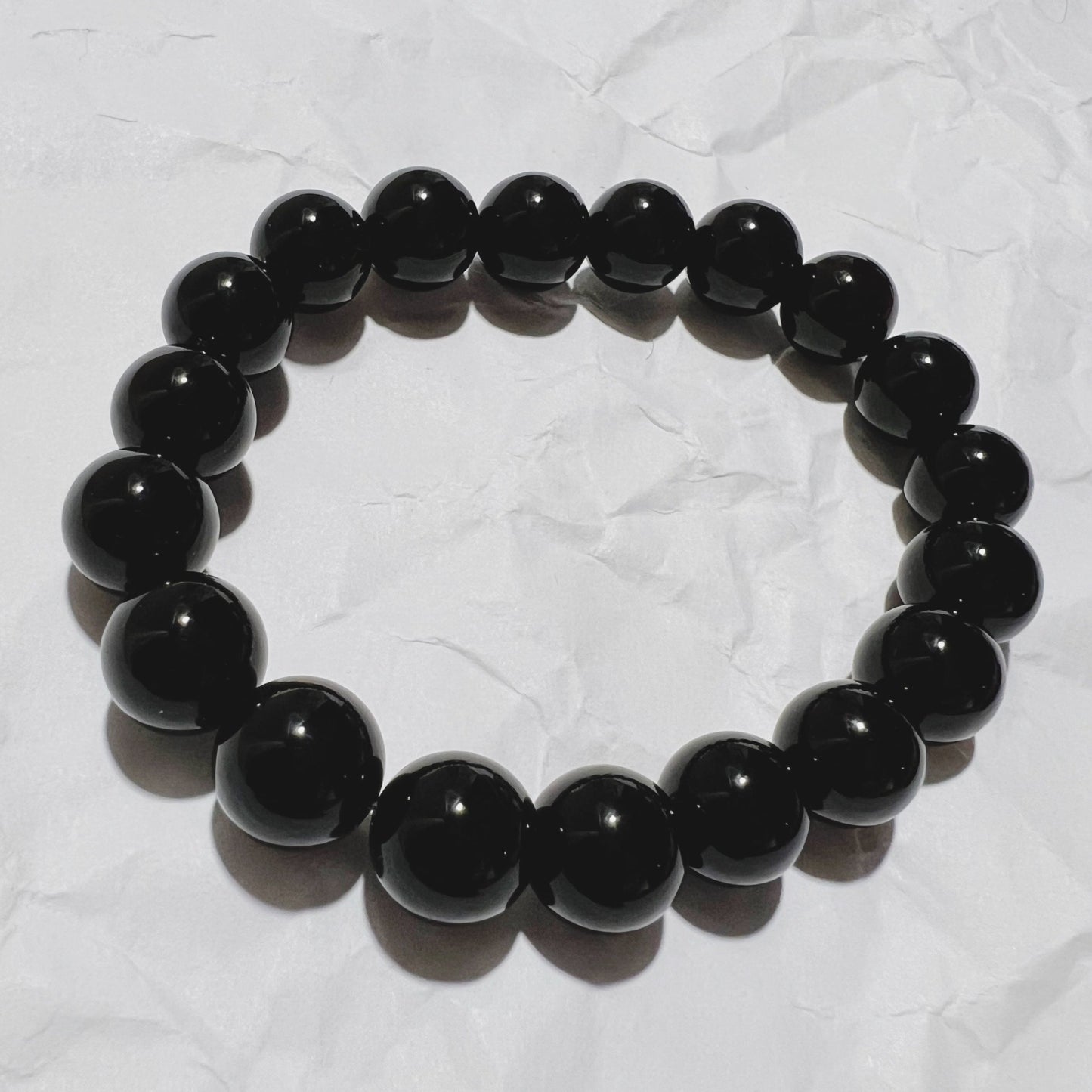 10mm polished Black Tourmaline Bracelet [size 6.5"]