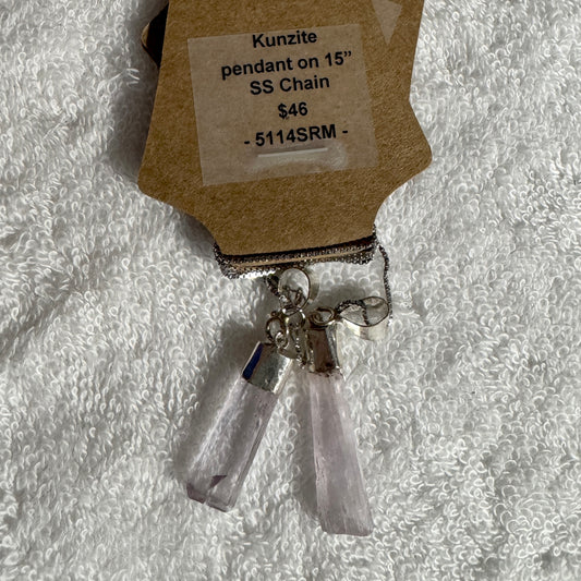 Necklace : Kunzite and Sterling Silver on 15” Chain, medium
