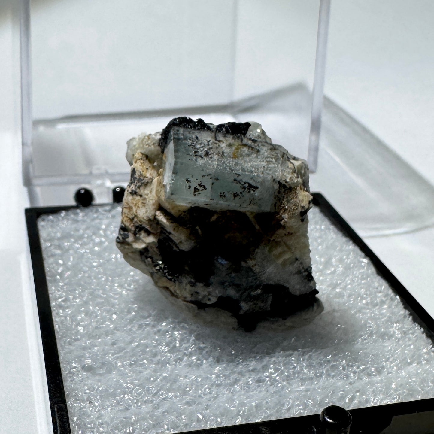Crystal : Mounted : Natural Aquamarine, Shorl, Feldspar specimen from Namibia