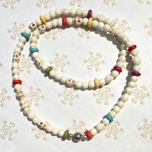 Necklace : 6mm Skulls and Beads, 21"