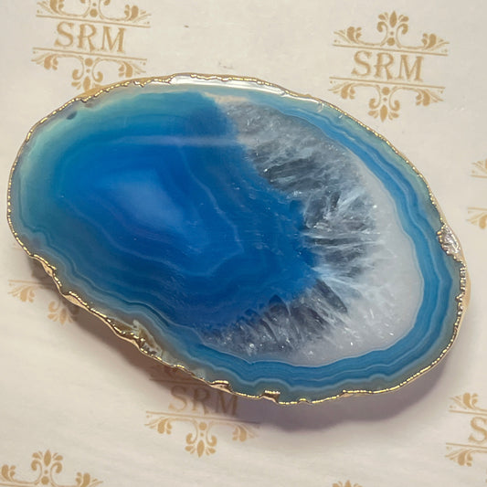 Novelty : Agate Phone Grip!  Gold Plated Edge!  Dyed.