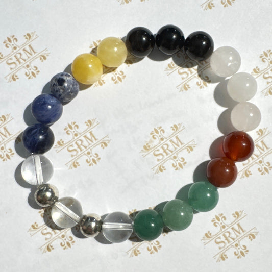 Bracelet : 10mm Chakra with Silver-plated Beads, 7"