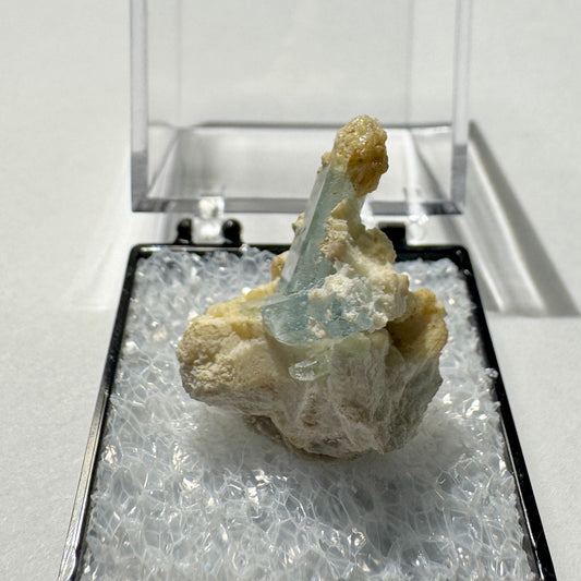 Crystal : Mounted : Natural Aquamarine, Feldspar, hyalite UV opal specimen from Namibia, 3g
