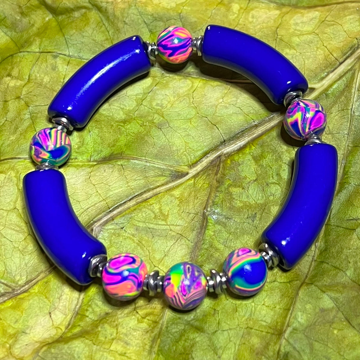 Acrylic tubes and artist-made beads bracelet