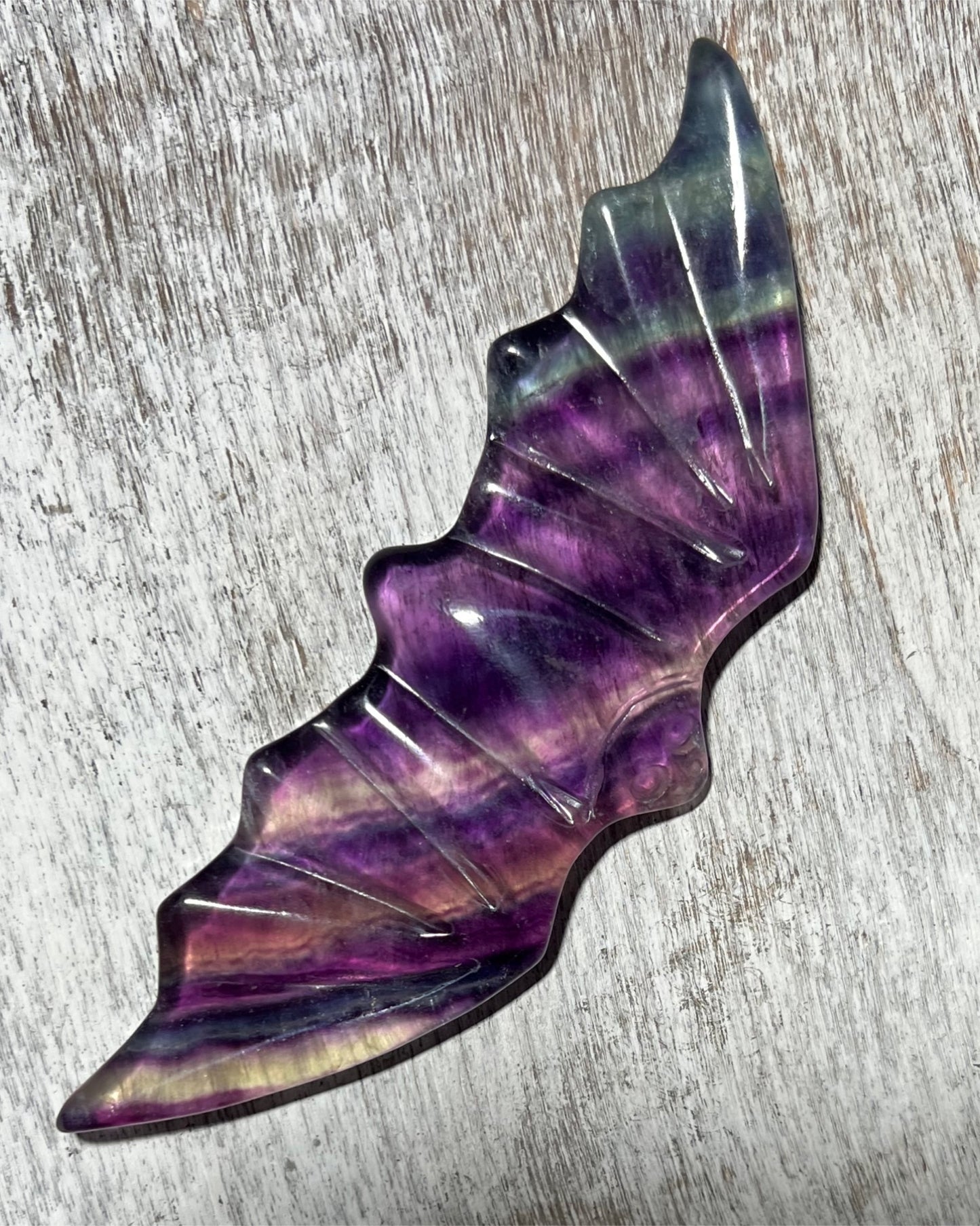 Hand Carved Purple Fluorite Bat