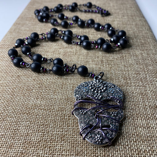Necklace : 44" Sugar Skull Handmade Mixed Wire