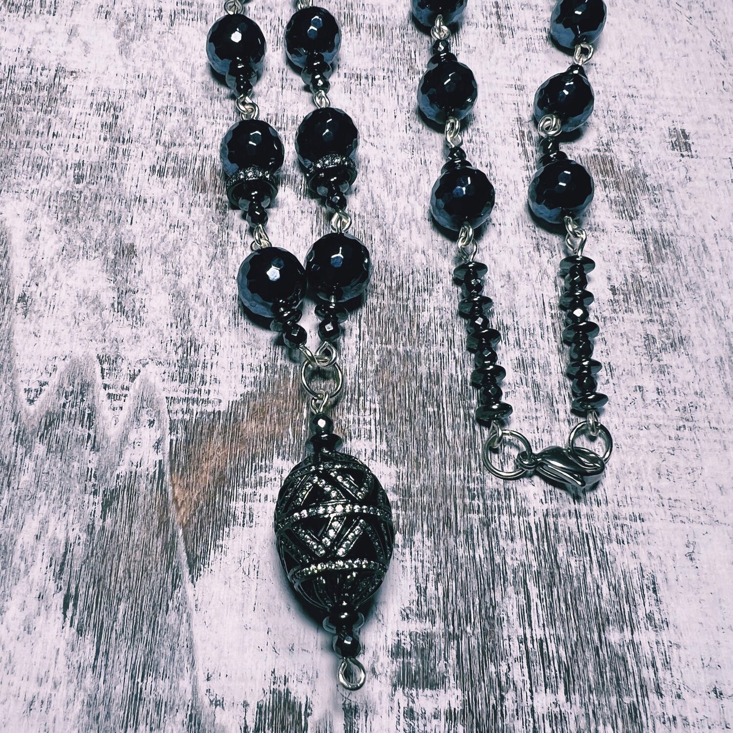 35" Faceted Hematite necklace