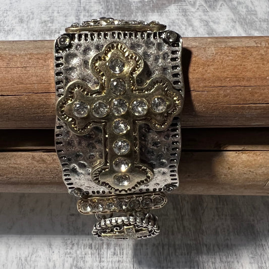 Hammered-look Framed Cross Bracelet