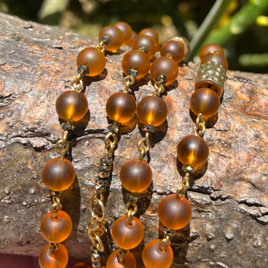 Necklace : 45" Amber-colored Glass Bead Necklace