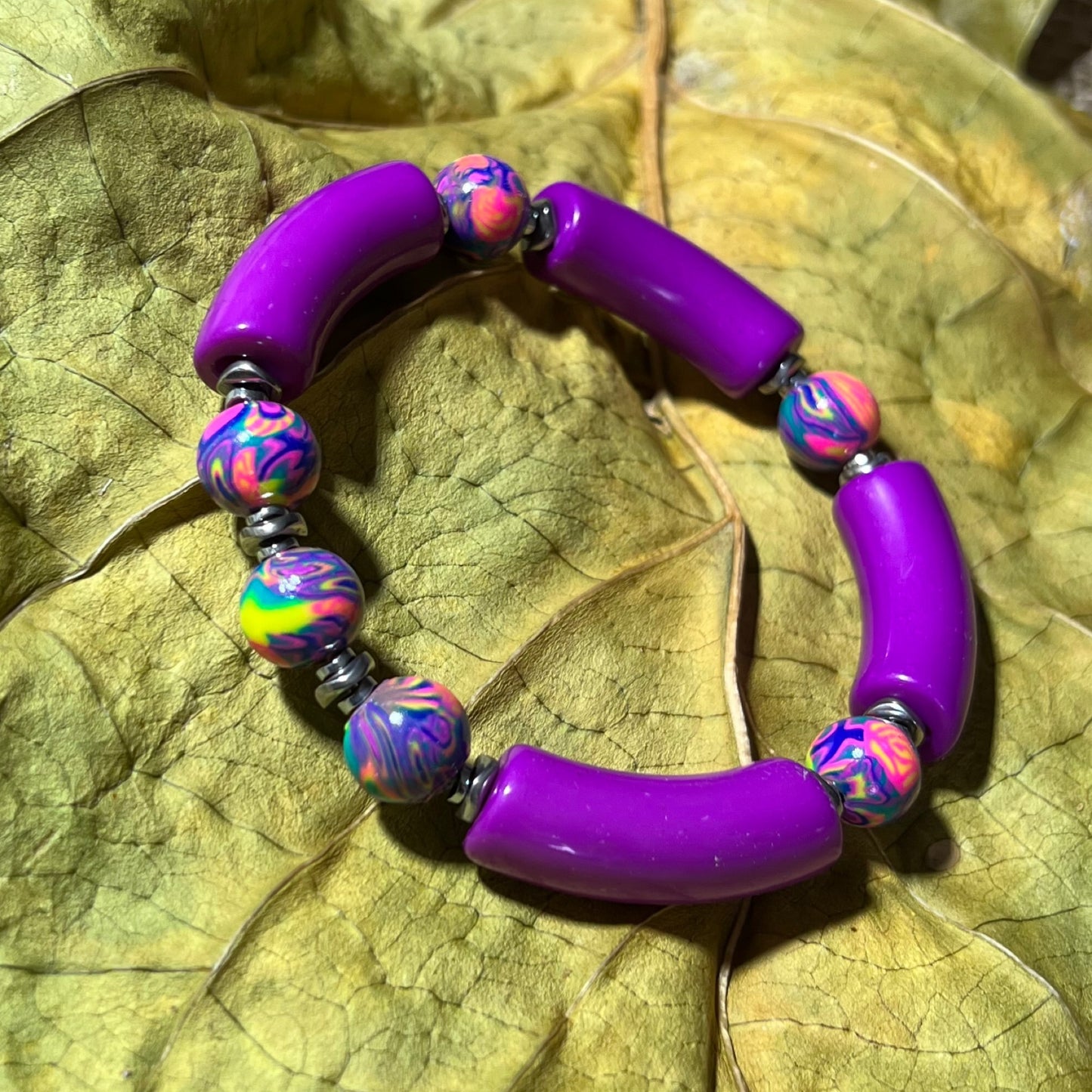 Acrylic tubes and artist-made beads bracelet