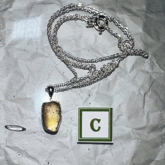 Libyan Desert Glass Tektite Pendant and Chain - Item C