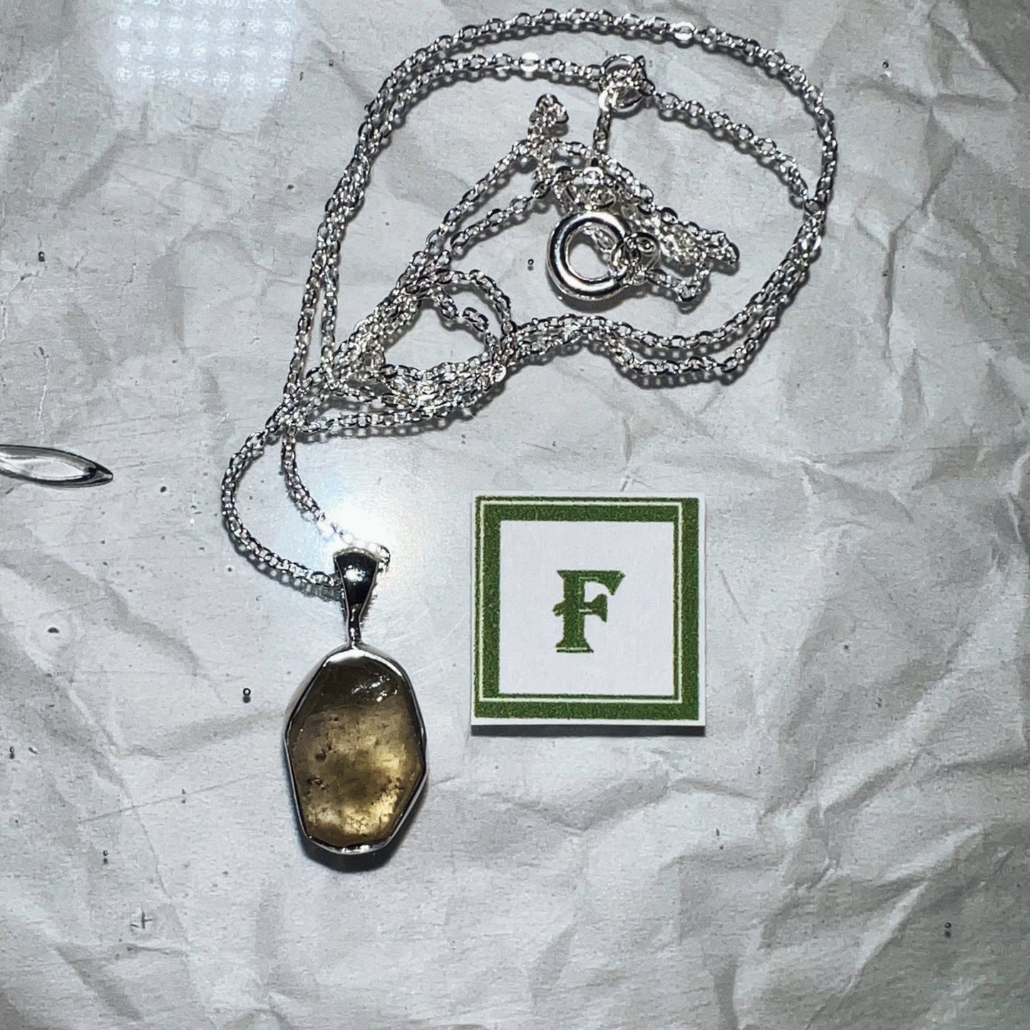 Libyan Desert Glass Tektite Pendant and Chain - Item F