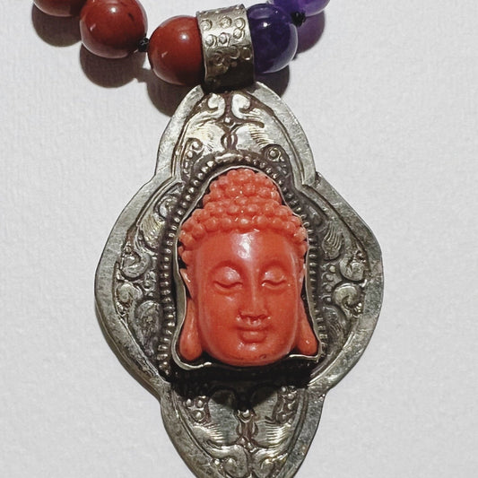 34" Chakra bead necklace with Buddha head pendant