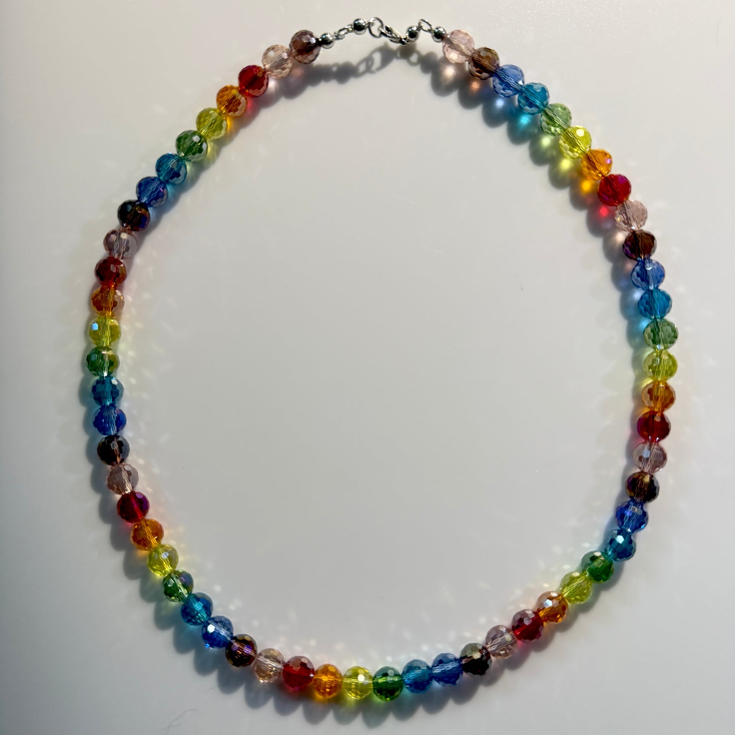 Necklace : 19” 8mm Clear Chakra Beads, Sterling Silver Wire and Clasp