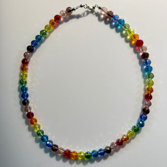 Necklace : 19” 8mm Clear Chakra Beads, Sterling Silver Wire and Clasp