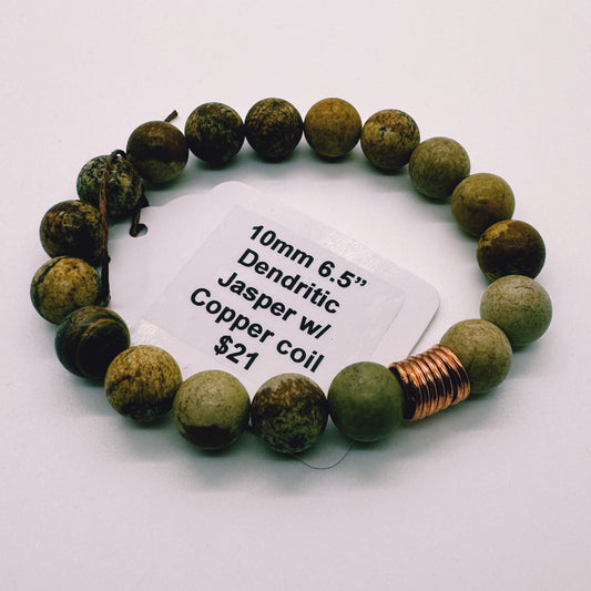 10mm Dendritic Jasper beads with Copper coil bracelet