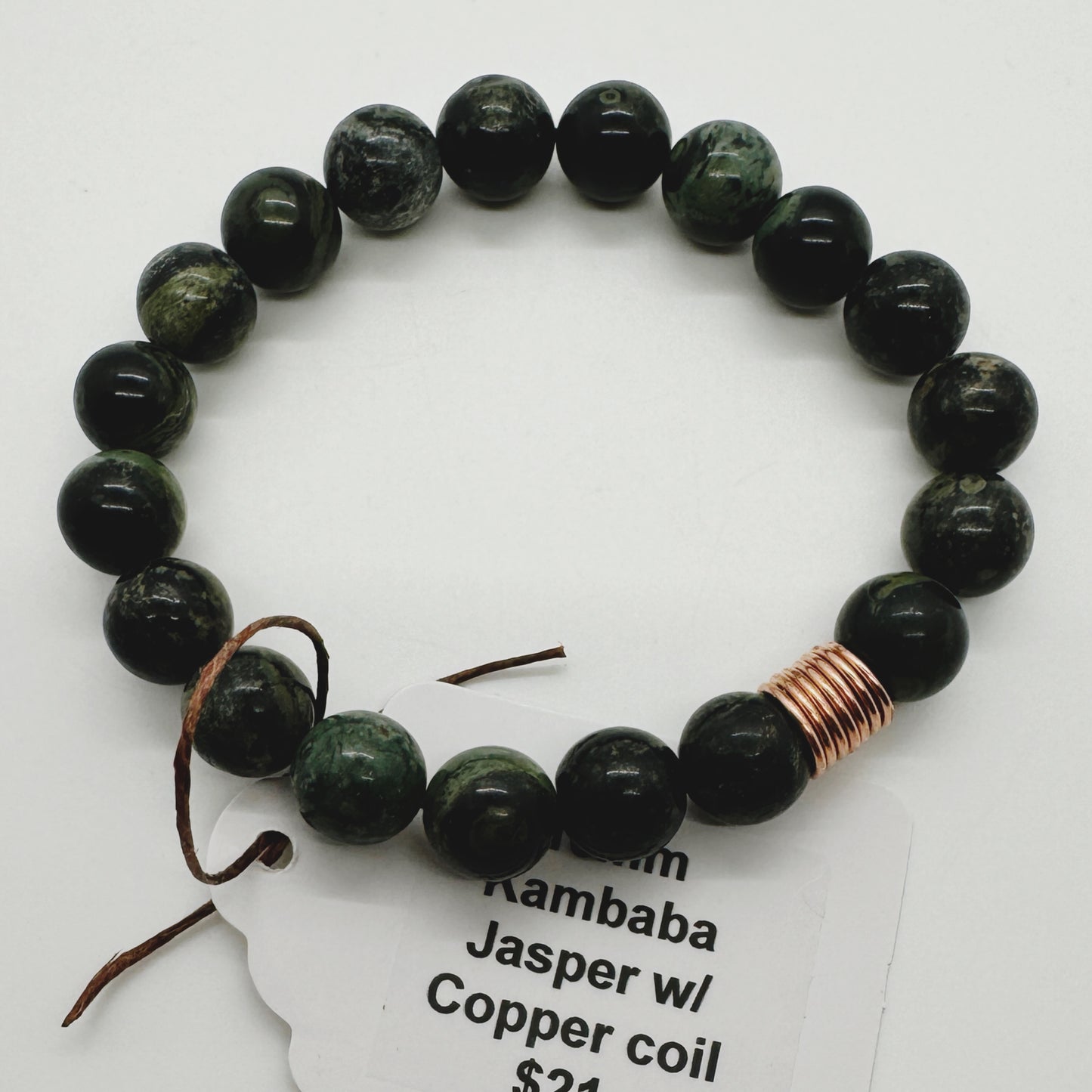 10mm Kambaba Jasper beads with Copper coil bracelet