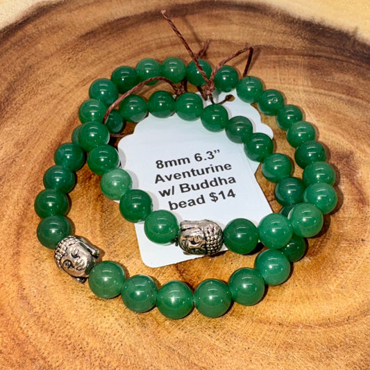 8mm Green Aventurine beads with Buddha bead bracelet