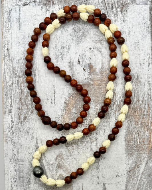 Necklace : ~32" Tahitian Pearl Sandalwood Pikake