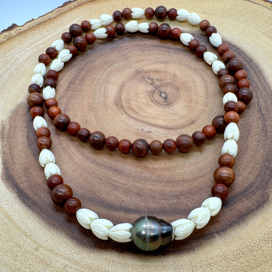 Necklace : ~31" Tahitian Pearl Sandalwood Pikake