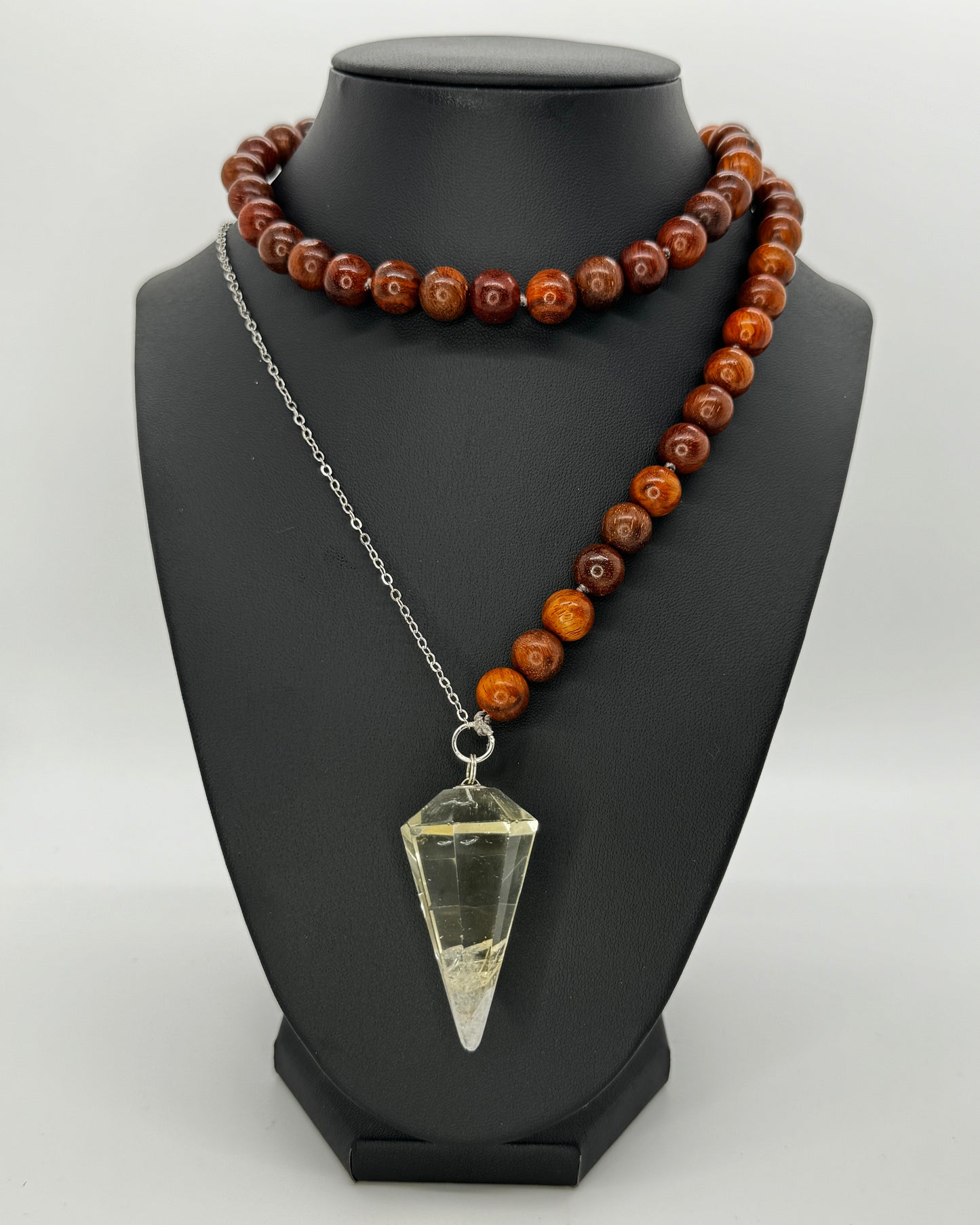 33" Red Sandalwood and Citrine Pendulum necklace