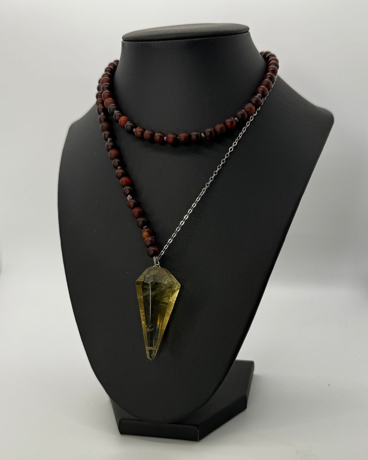 30" Red Sandalwood and Citrine Pendulum necklace