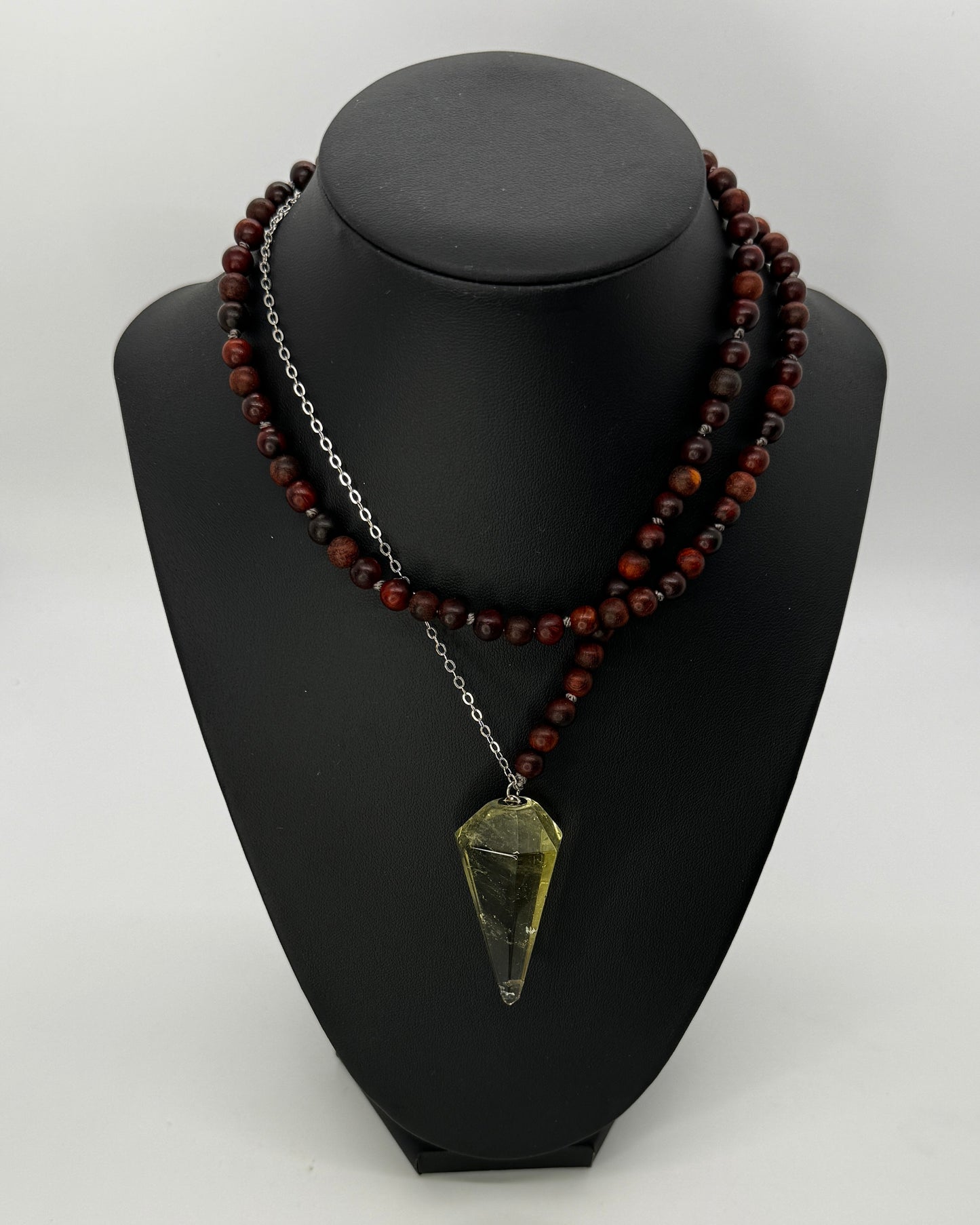 30" Red Sandalwood and Citrine Pendulum necklace