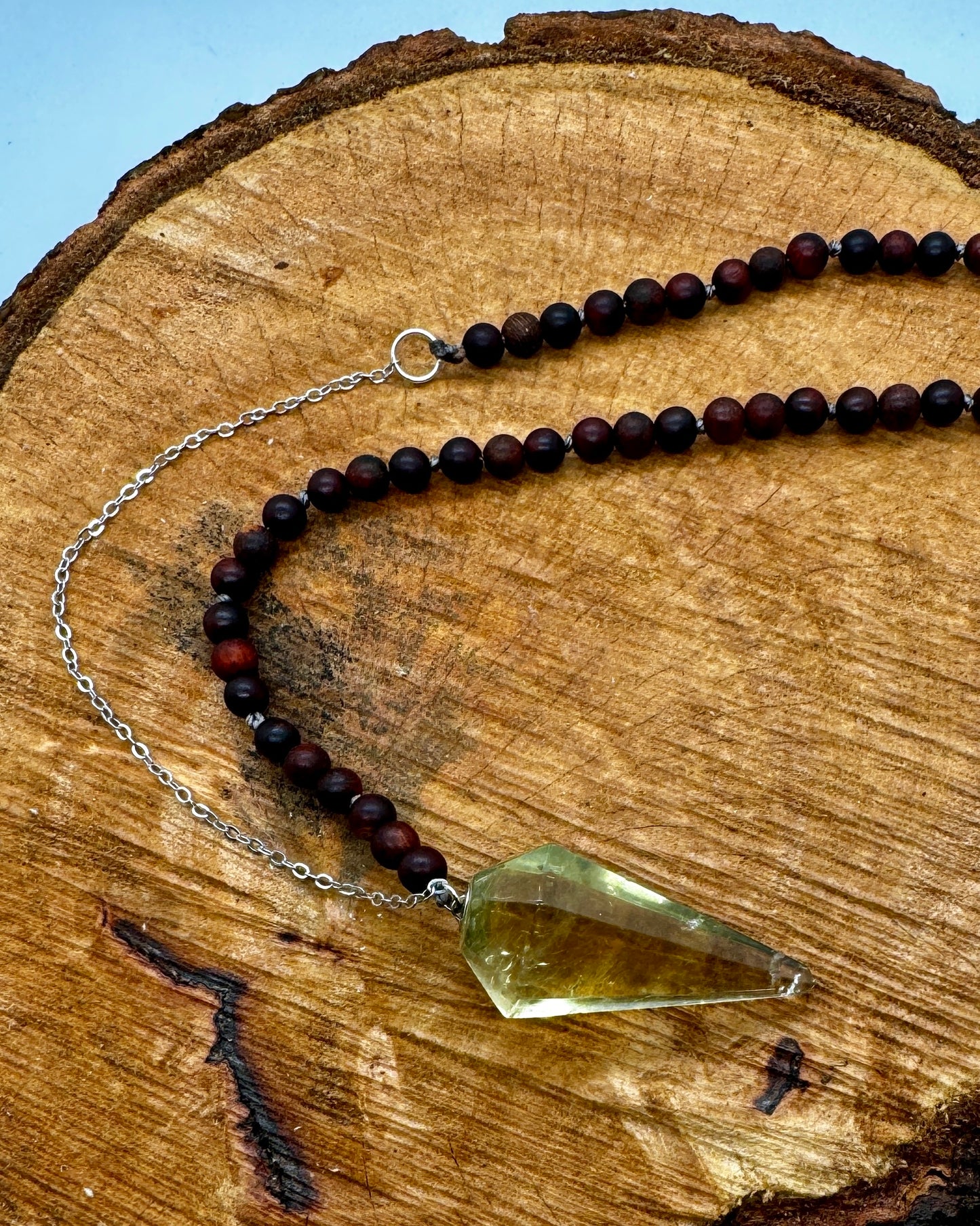 30" Red Sandalwood and Citrine Pendulum necklace