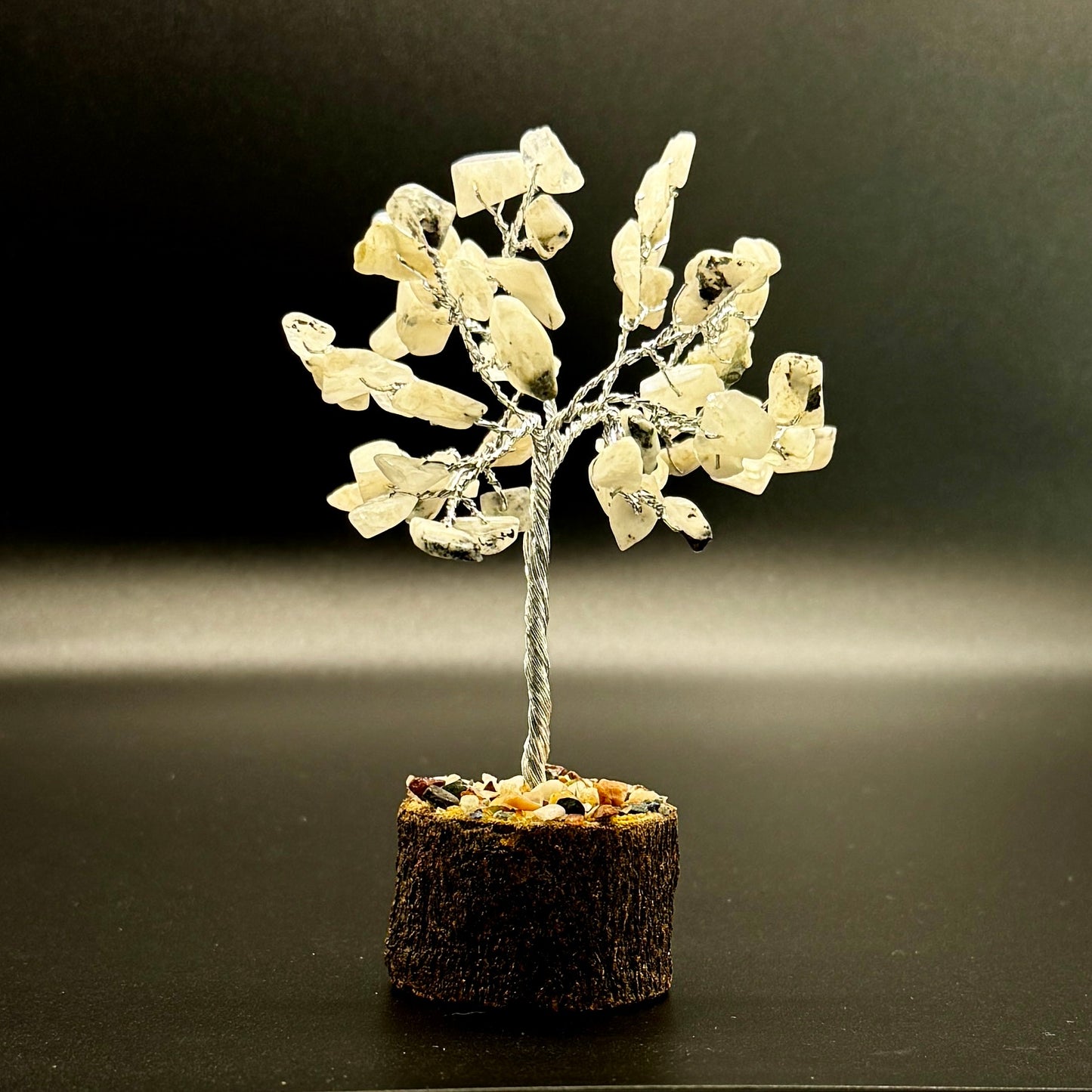 Moonstone Wire Tree on Wood base, 4"