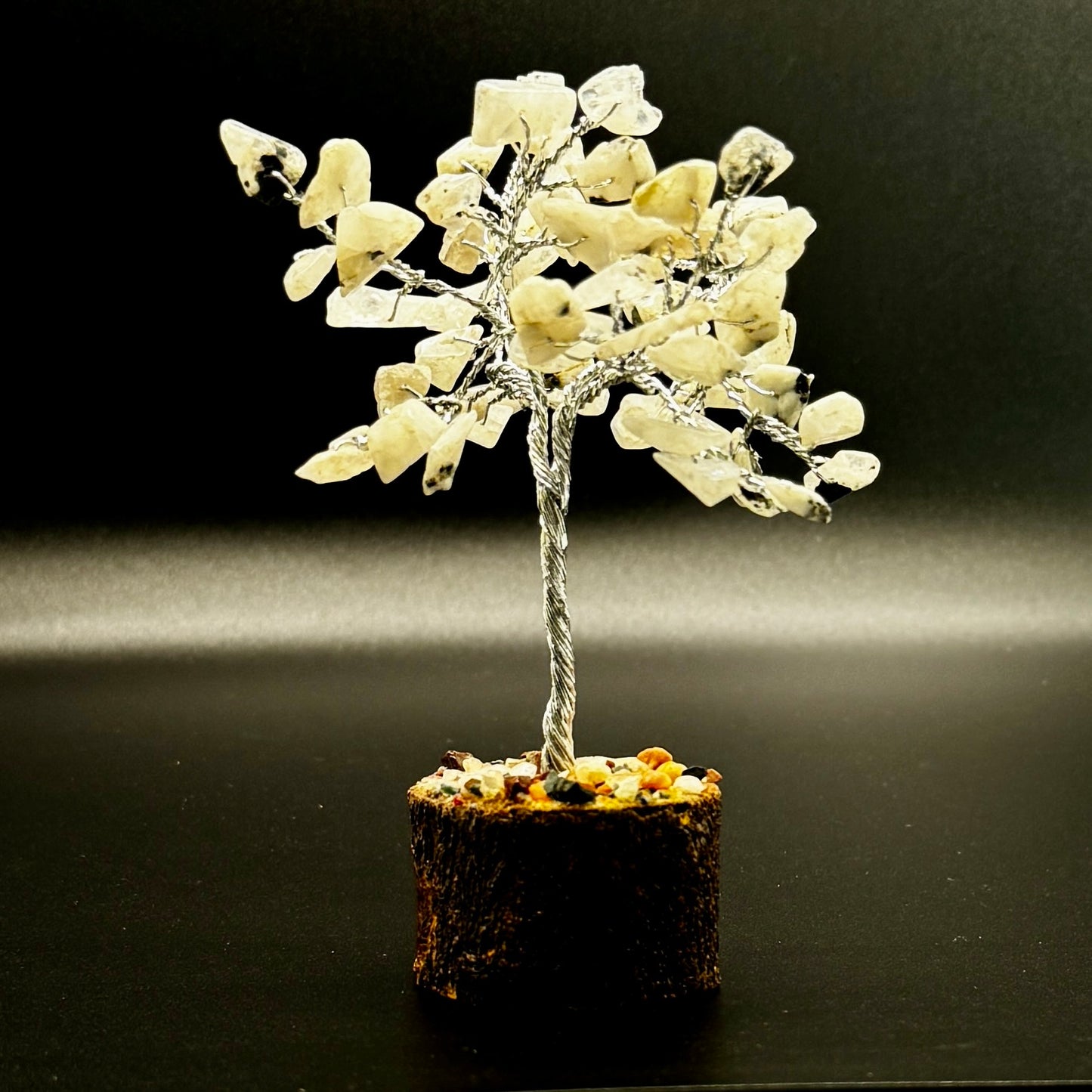 Moonstone Wire Tree on Wood base, 4"