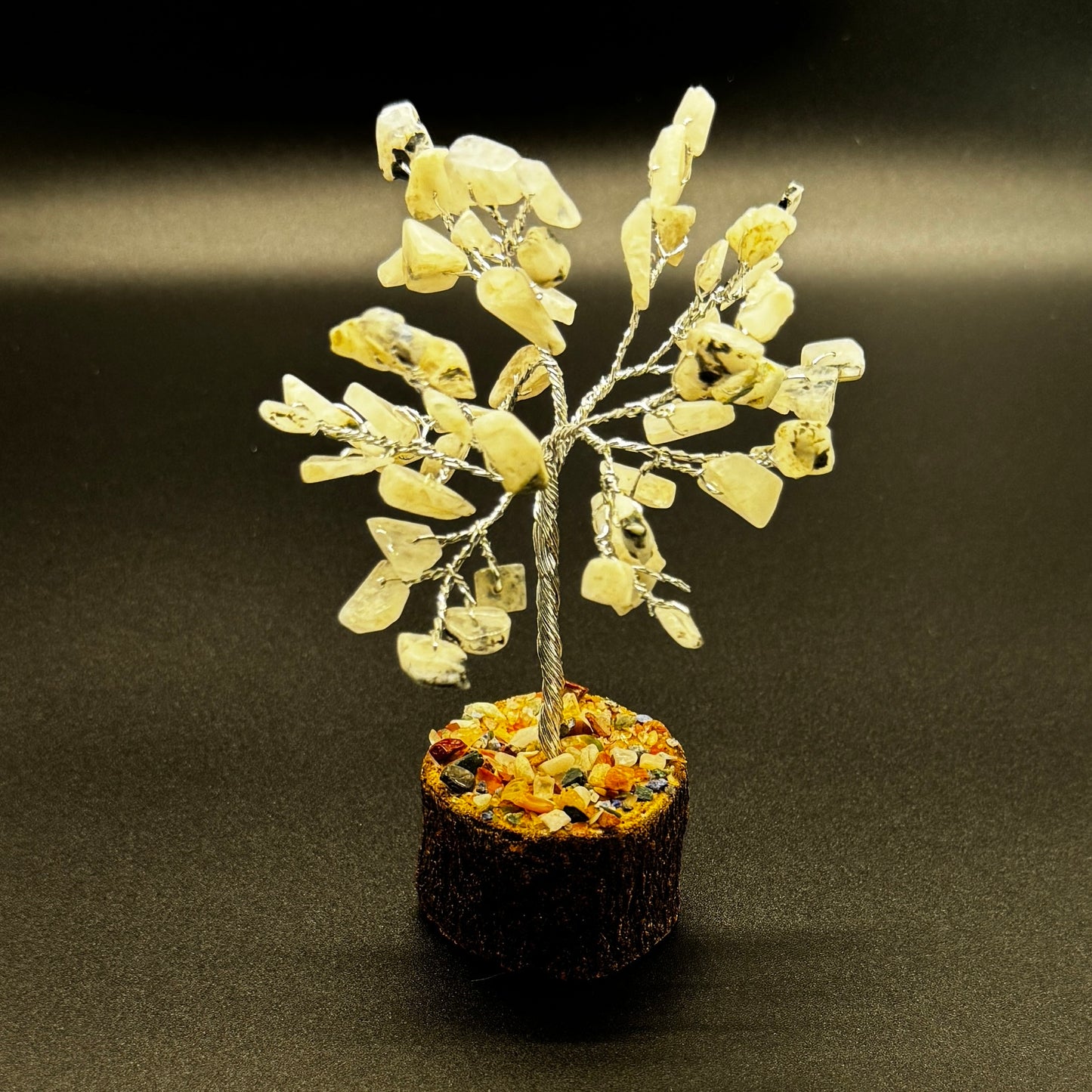 Moonstone Wire Tree on Wood base, 4"