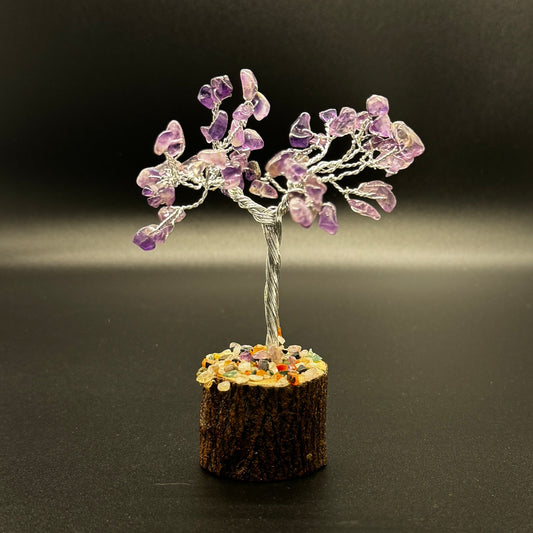 Amethyst Wire Tree on Wood base, 4"