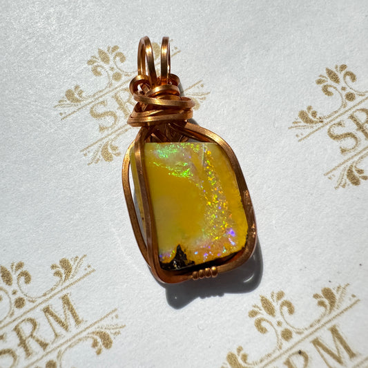 Pendant : Wire-wrapped Boulder Opal, 13mm x 10mm x 4mm