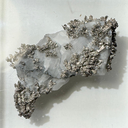 Crystal : Mounted : Native Silver on Calcite Display Specimen