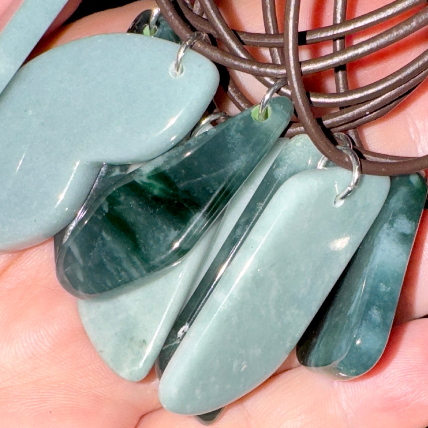 Necklace : Guatemalan Blue Jade Pendant and ~19" Brown Leather Necklace
