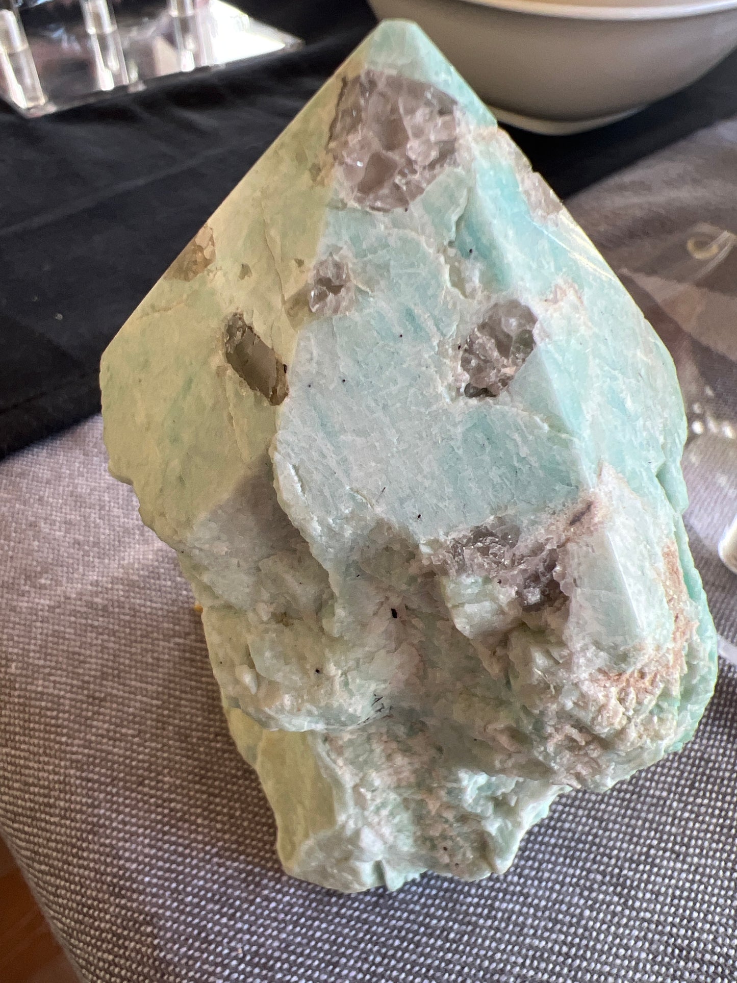 Amazonite with Smoky Quartz Top Polish Point Raw Generator